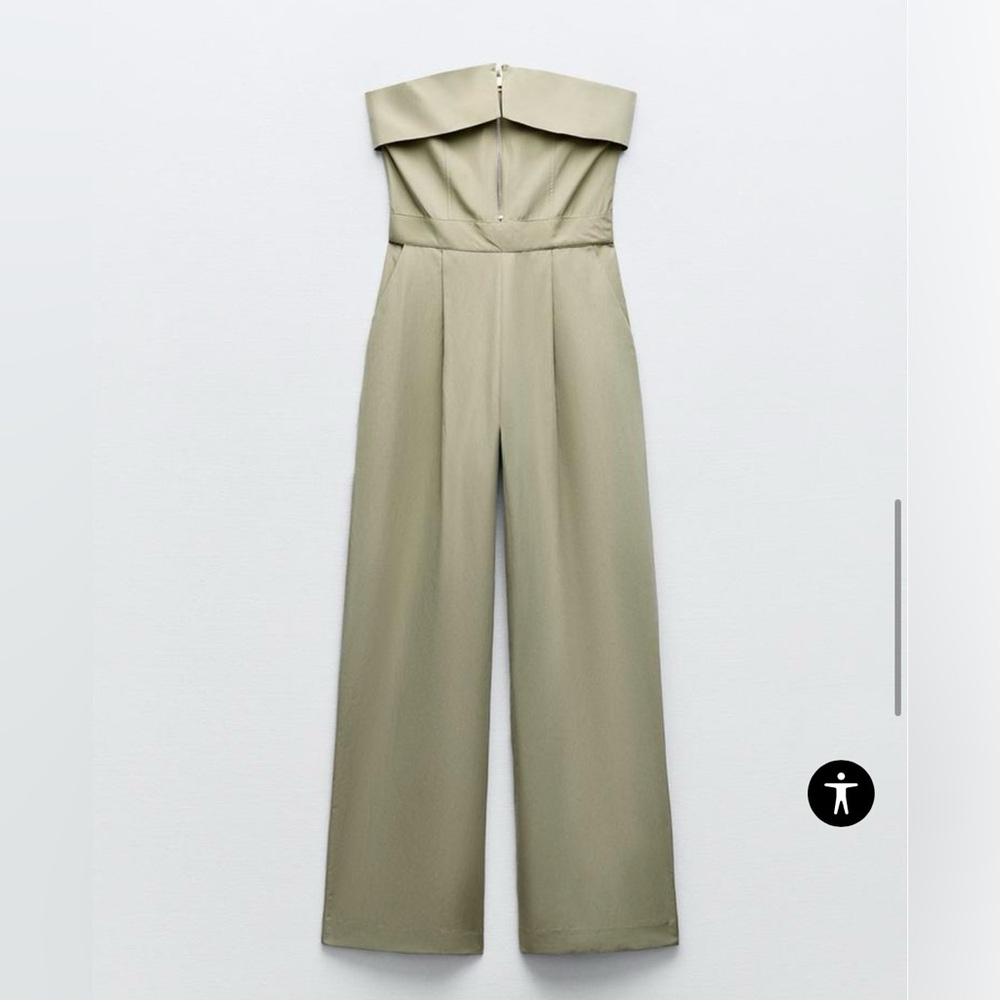 Zippered Wide Leg Khaki Jumpsuit - NWT